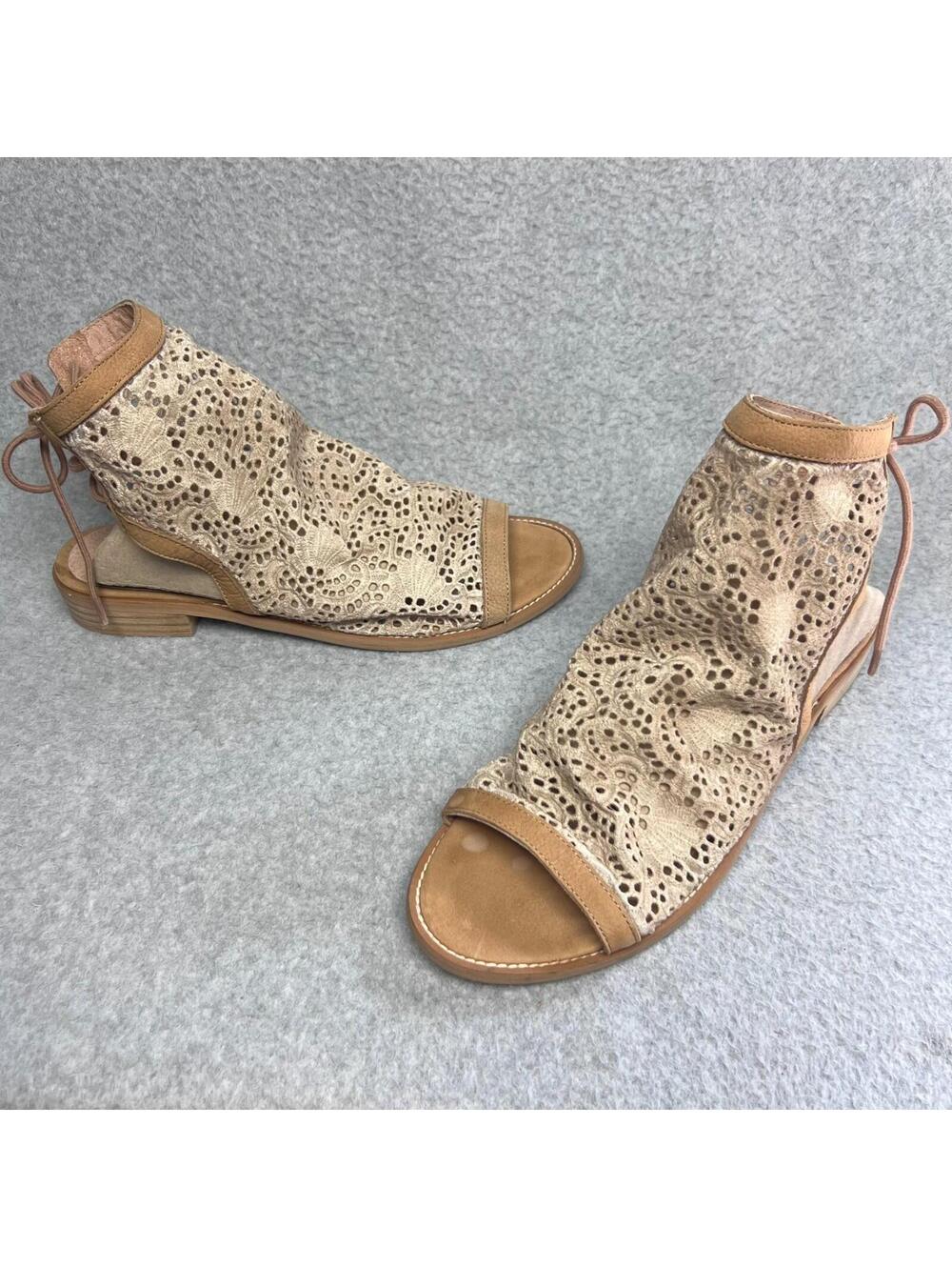 Musse & Cloud Aineed Tan Lace Gladiator Sandals 41 /10US Boho Peep Toe Tie Back